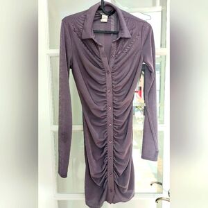 Purple Ruched Long Sleeve Dress